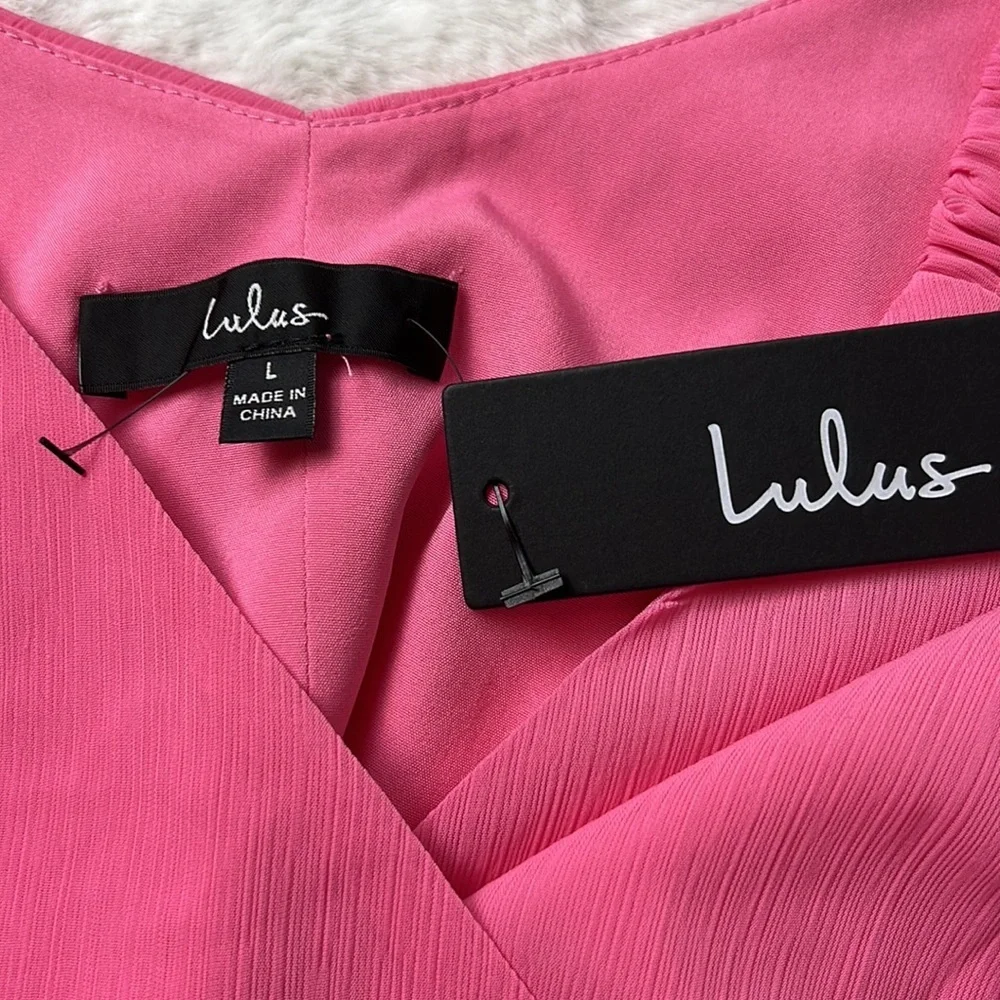 Lulu's Bright Pink Wrap Crop Top Size Large NWT - Picture 5 of 8